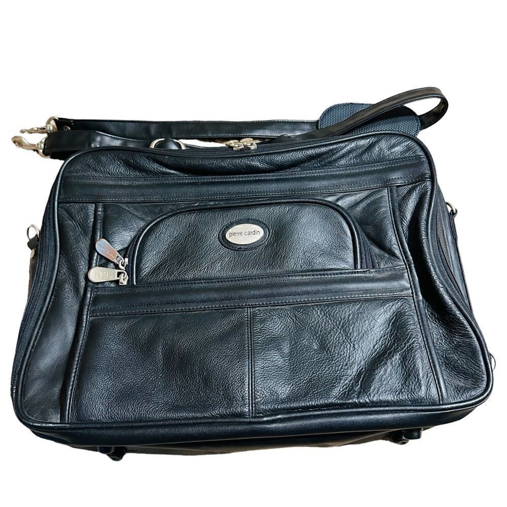 Pierre Cardin Black Leather Look Laptop Bag / brief case